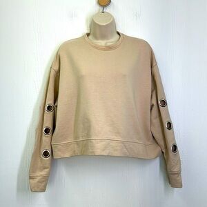 Zara - Khaki Silver Open Hardware Crewneck Crop Sweatshirt Size Medium